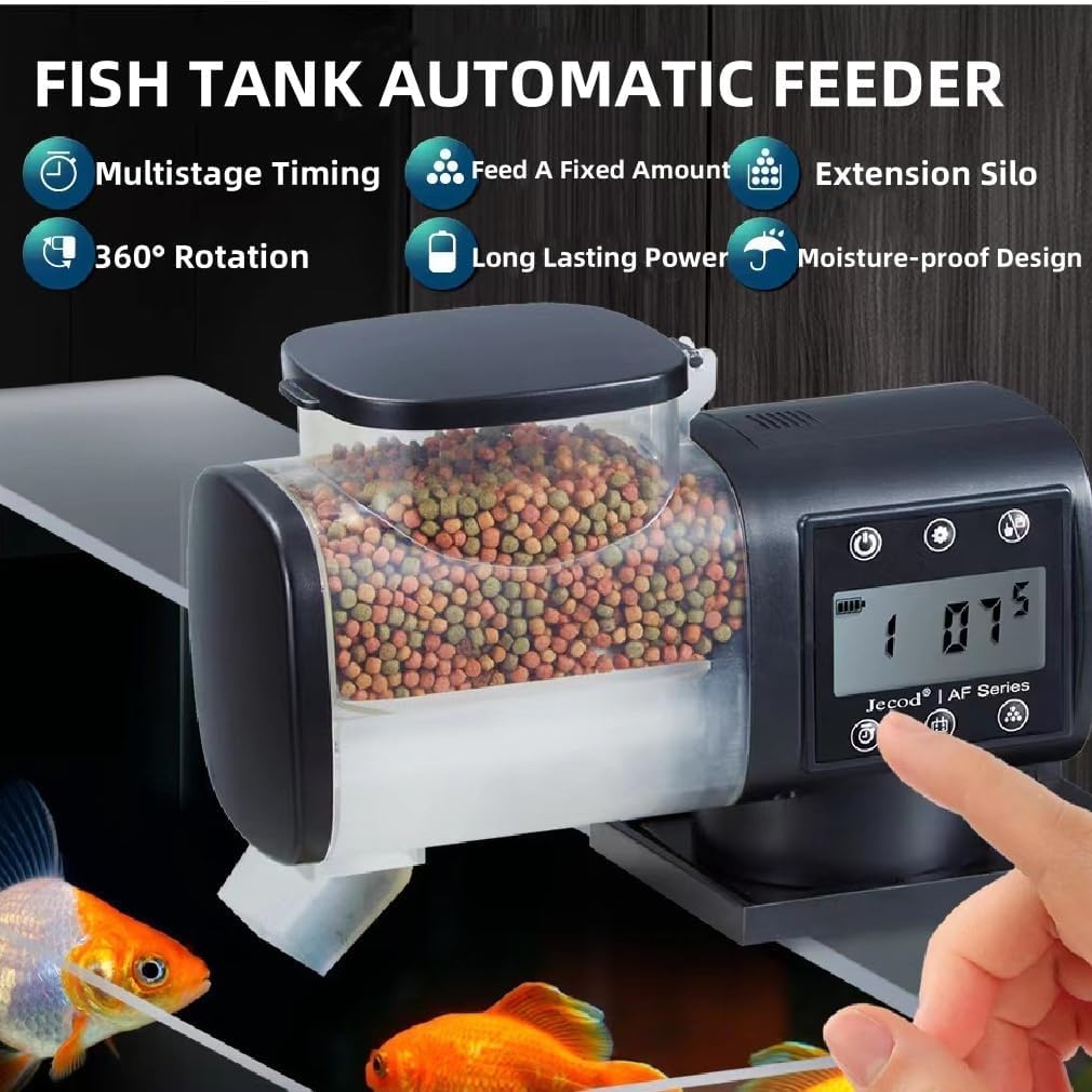 Distributore automatico cibo pesci acquario 500ml – Timer programmabile – Antiumidità – Senza batteria – Per betta, koi, tartarughe, acquari e laghetti – Modello AF500
