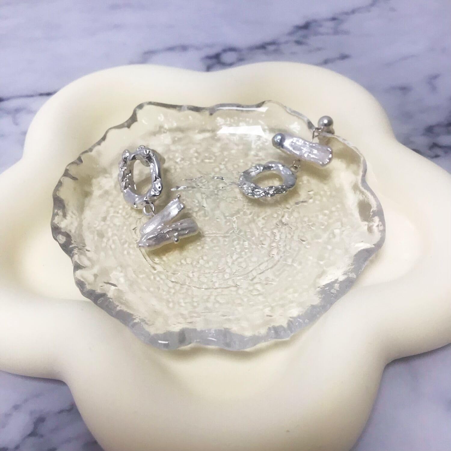 French Vintage Asymmetric Anomalous Natural Freshwater Pearl Earrings High-Grade Lava Texture Sterling Silver Needle Stud Earrings