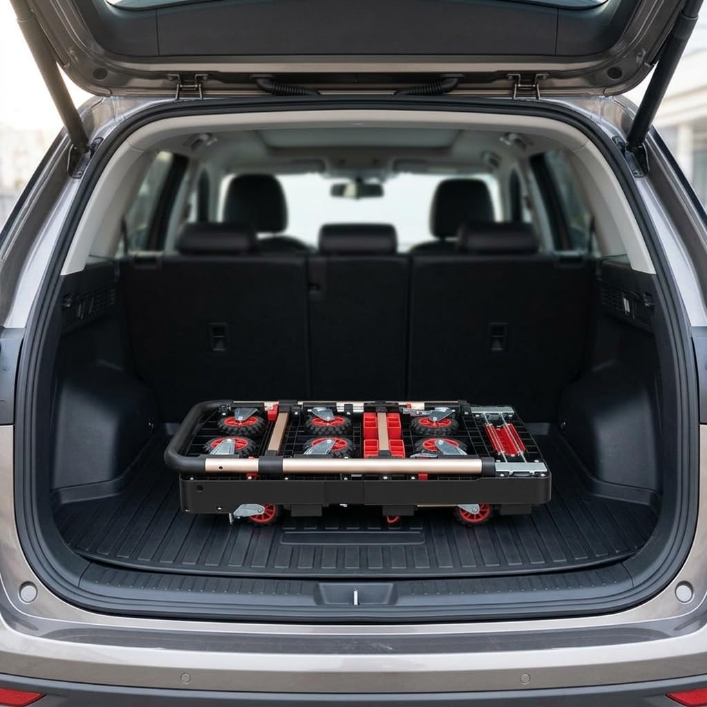 Klappbar Transportwagen & Plattformwagen mit Bremse – Faltbare Sackkarre & Einkaufstrolley für Umzug, Lag, Einkauf, Klappbarer Plattformwagen mit Bremse BY09-BT und Aufbewahrungsbox