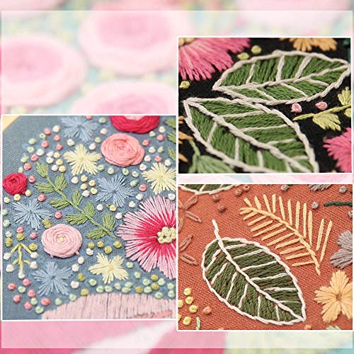 3 Pack Full Range of Embroidery Starter Kit with Pattern, Beginner Cross Stitch Kit Including Embroidery Cloth, Bamboo Embroidery Hoop, Color Threads and Tools Kit - Thumbnail 4