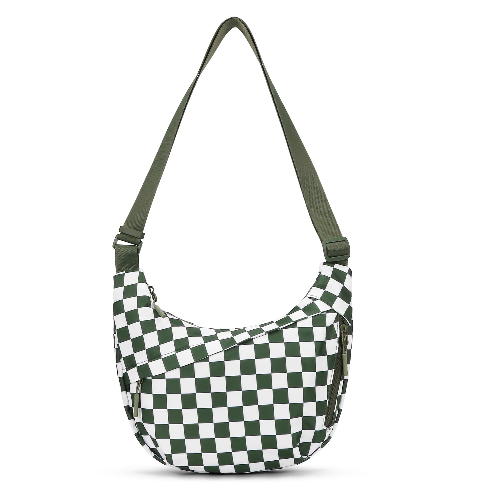 Nylon Crescent Crossbody Bags for Women, Medium Slouchy Hobo Crossbody Bag Checkered Purse Luna Bag for Travel