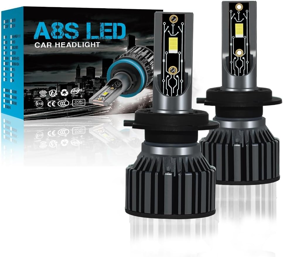 H7 LED Headlight Bulb, 16000LM 6000K High Low Beam Halogen Replacement LED Bulbs Cool White, 9005 HB3 Car Fog Lights Cool Fan Fog Bulb, Plug and Play, Pack of 2 (H7)