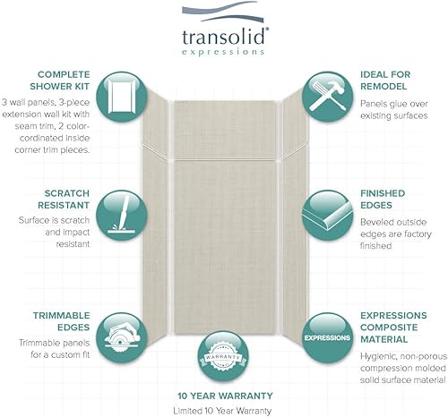 Miniatura 228 de Transolid EWKX483696-41 Expressions - Kit de pared de ducha de 6 paneles con extensión, 36 pulgadas de largo x 48 pulgadas de ancho x 96 pulgadas