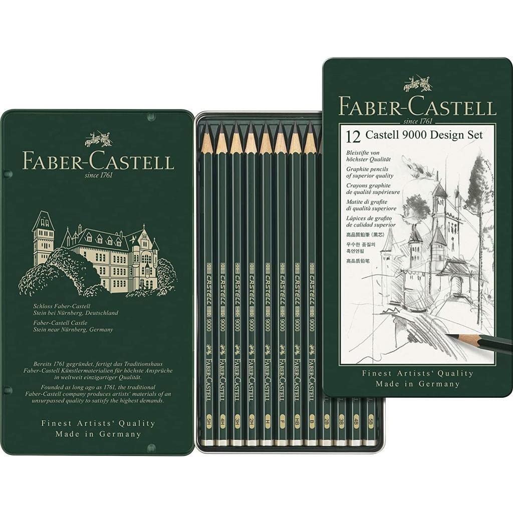 FABER-CASTELL 9000 Design Pencil, Pack of 12 Metal Case, Box contents: 12