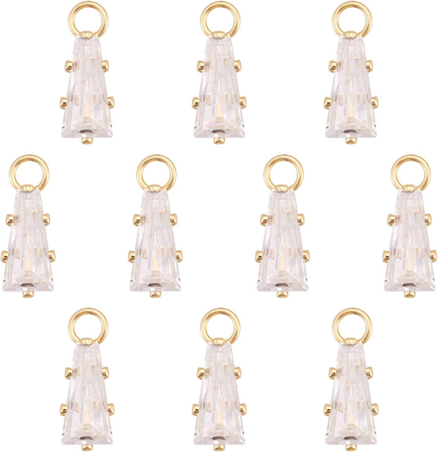 FASHEWELRY 10Pcs 18K Gold Plated Trapezoid Charms Cubic Zirconia Charms Brass Sparkling Micro Pave CZ Pendants for Bracelet Necklace Jewelry Making Festival Gift - Image 7