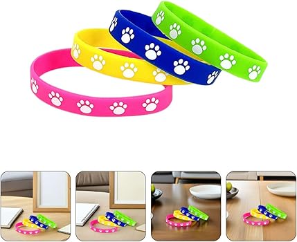 SAVITA 24pz Braccialetti Silicone con Stampa Zampa Cane Blu Dei Cartoni Animati, 4 Stili Braccialetti Elastici con Stampa Zampa Blu e Arancione Bomboniere e Decorazioni Feste Tema Compleanno Bambini