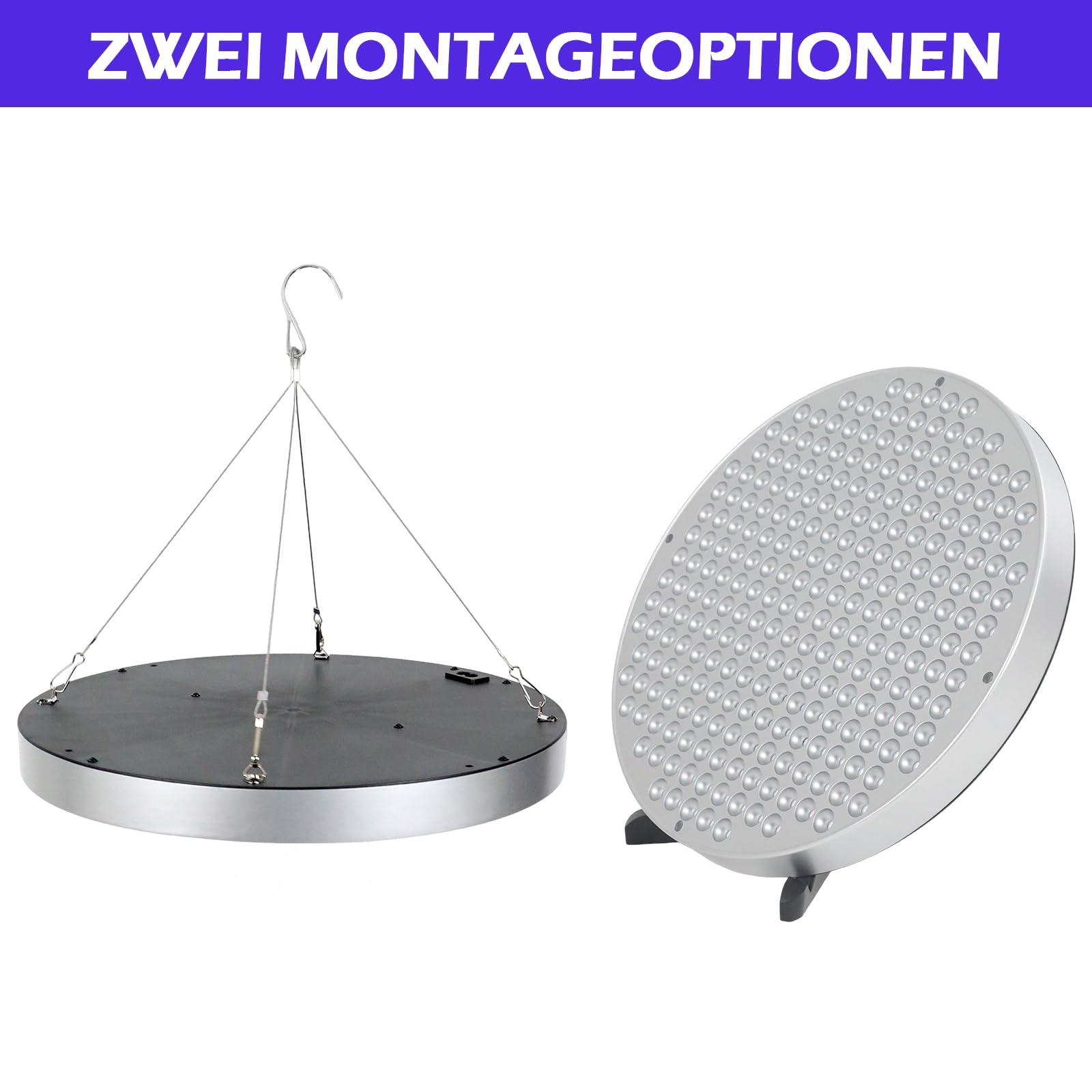 Bräunungslampe Solarium Für Zuhause, 250 LEDs 460NM Tragbare Bräunungslicht für Gesicht und Körper, Round Gesichtsbräuner Sonnenlampe Tageslicht mit Faltbares Ständer und Aufhängbare Haken (Silber)