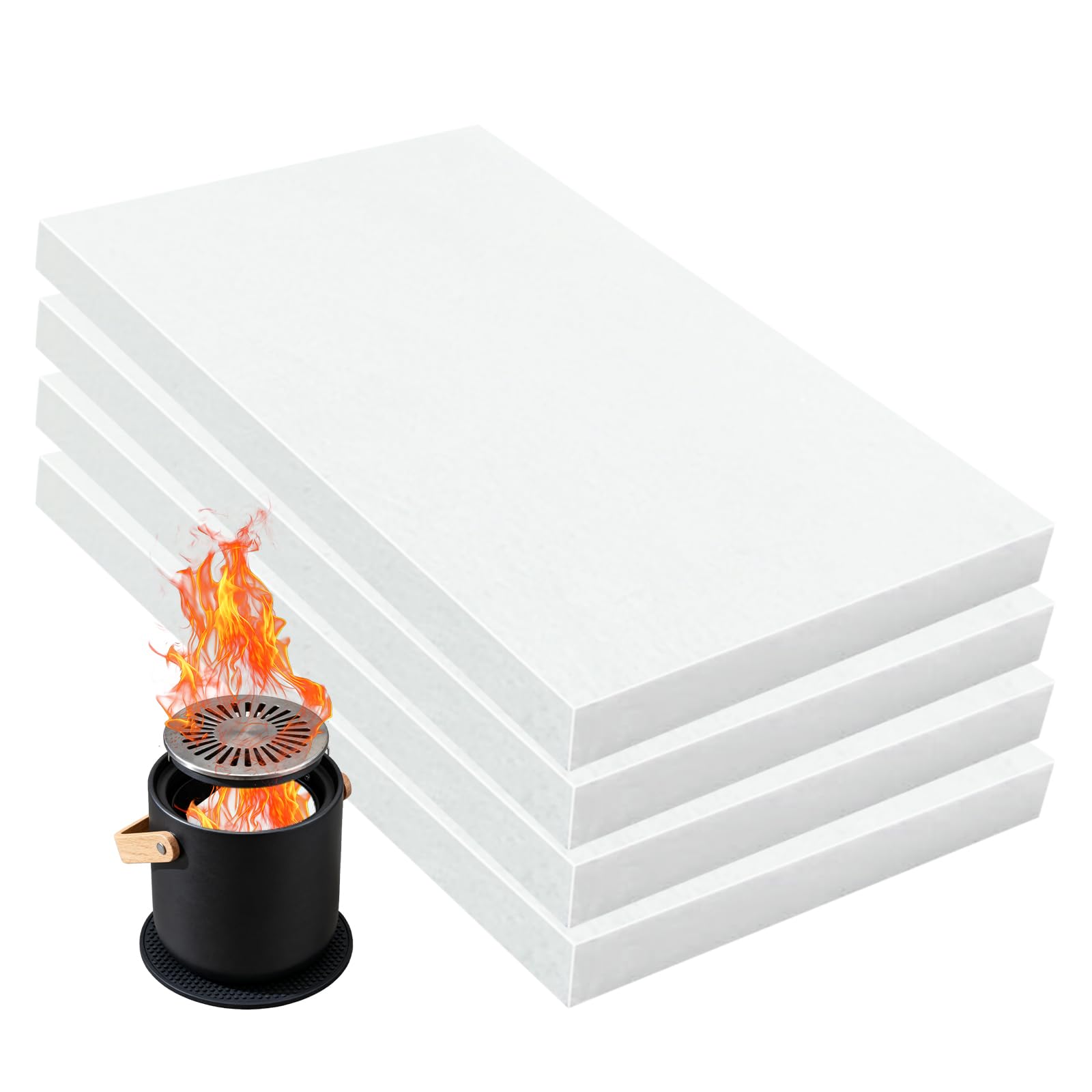 PRITOK 4 Piece Ceramic Wool Sponge for Bioethanol Fireplaces: 30x20x2 cm Ceramic Wool Wick Replacement Fiber Wick, Extend Fire Life and Burn Time for Indoor Tabletop Fire Pits and Fireplaces