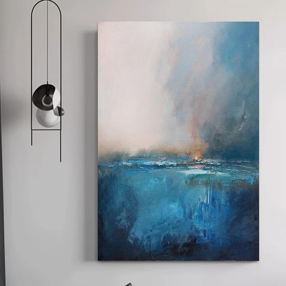 GKUVBF Quadro astratto con paesaggio marino su tela - Elegante blu grigio, moderno arredamento nordico, stampa su tela rustica per pareti (40x60 cm/cornice interna)