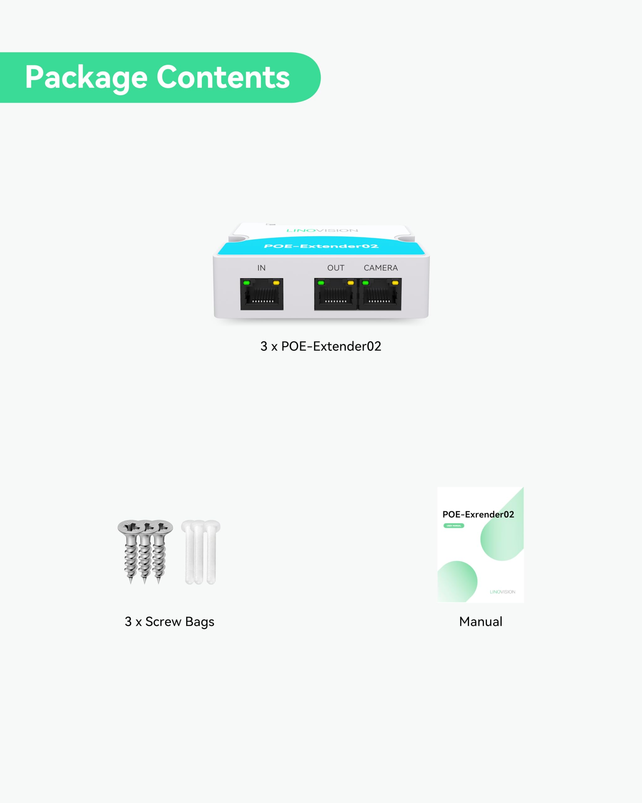 LINOVISION IEEE802.3af/at Mini PoE Extender a 2 porte fino a 300m di alimentazione via Ethernet tramite cavo Cat5/6, PoE Splitter per 2 dispositivi PoE come telecamere IP (confezione da 3)