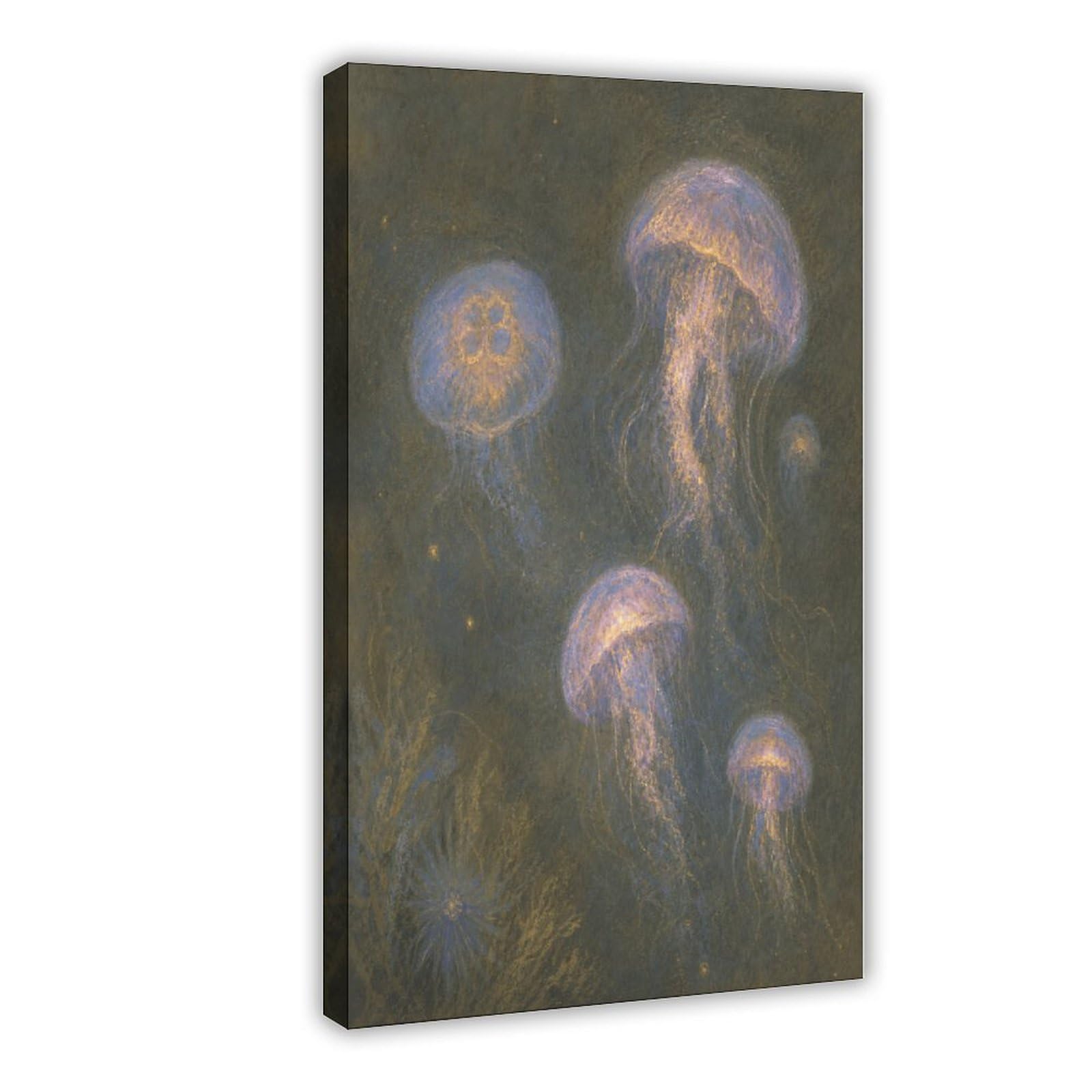 W7c8u2x3 Frame-Style-15 Glowing Jellyfish Canvas Wall Art, Realistic Illustration Office
