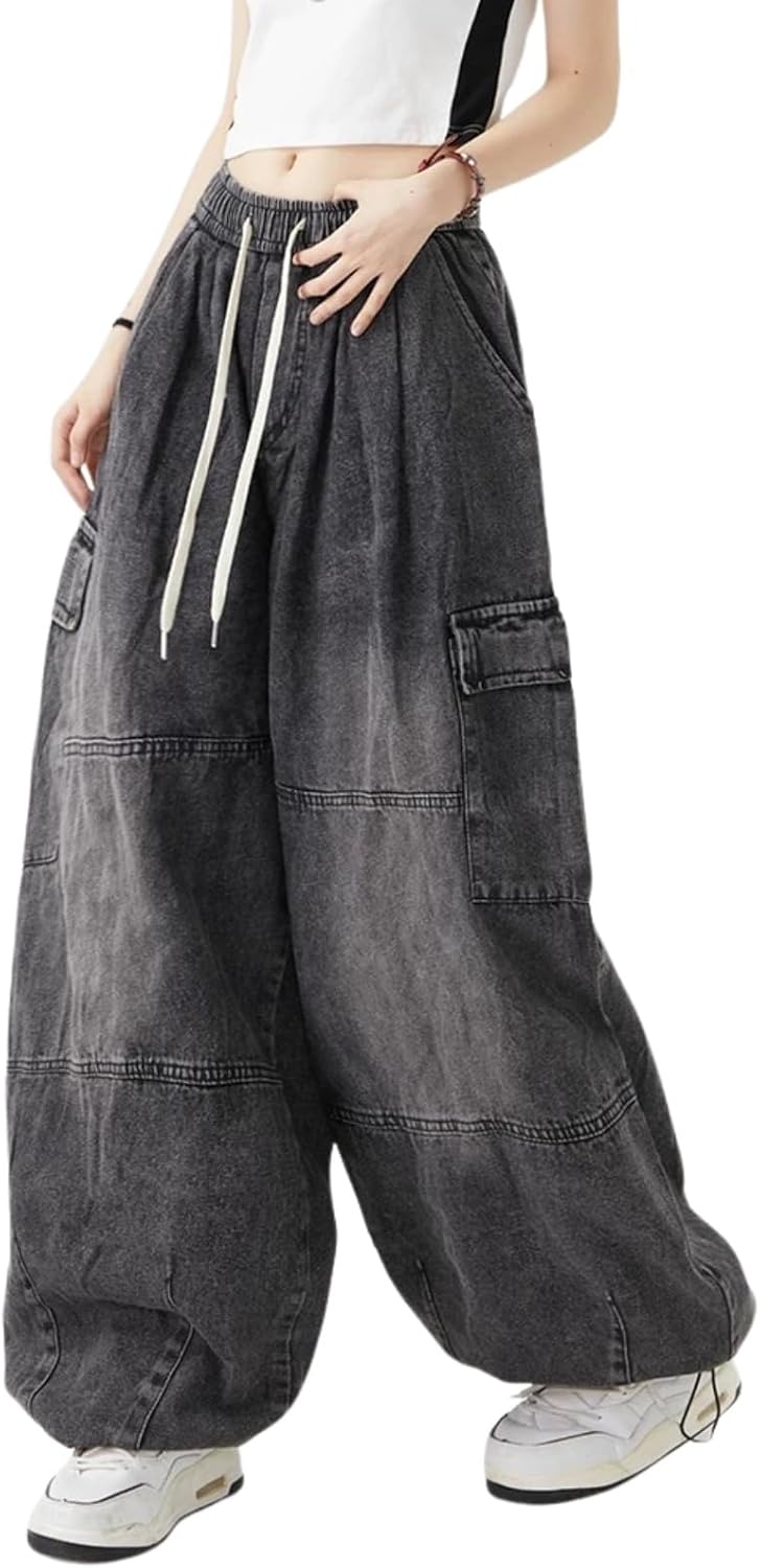 Cargo Pants for Women Men Baggy Jeans High Waisted Wide Leg Drawstring Pants with Pockets Grunge Streetwear - Image 5