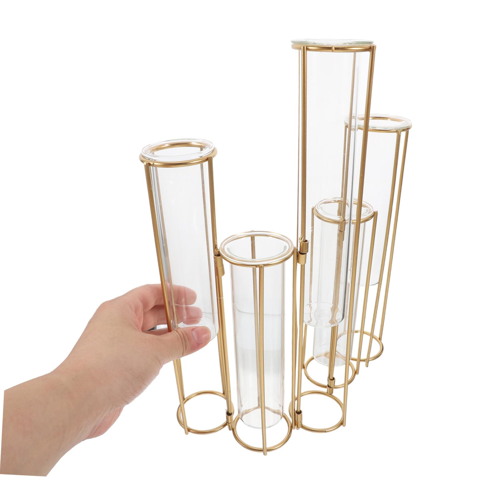 Vase à Plantes Hydroponiques Verre avec Support Métallique Rotatif Station de Propagation pour Fleurs et Racines Tubes Essai Décoratif pour Bureau et Maison