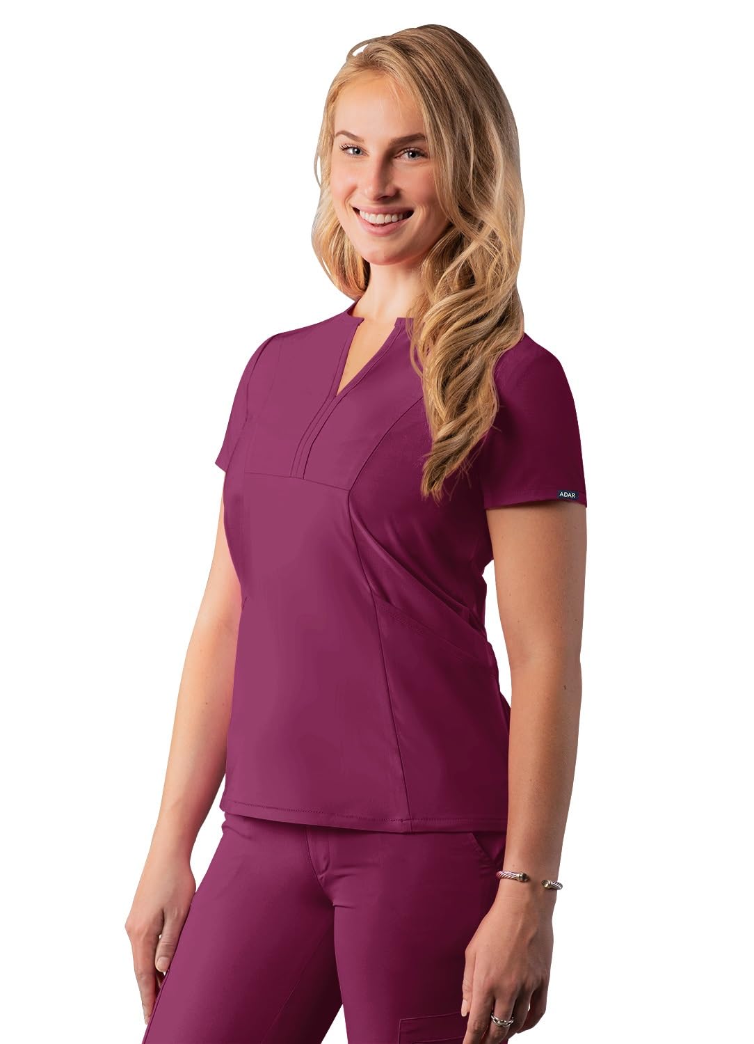Adar Addition Scrubs for Women - Notched V-Neck Scrub Top - A6002 - Wine - XS