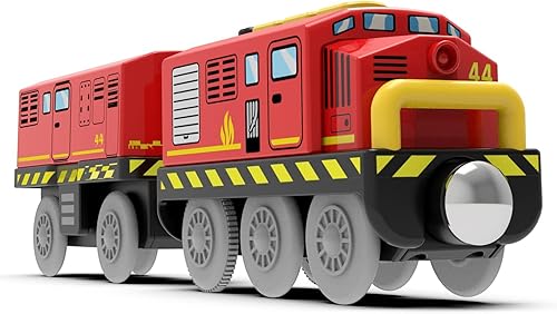 Miniatura 4 de Trenes a pilas para locomotora de madera con luz y sonido para niños de 3, 4, 5 años, compatible con Thomas, Brio, Chuggington, Melissa y Doug (rojo)