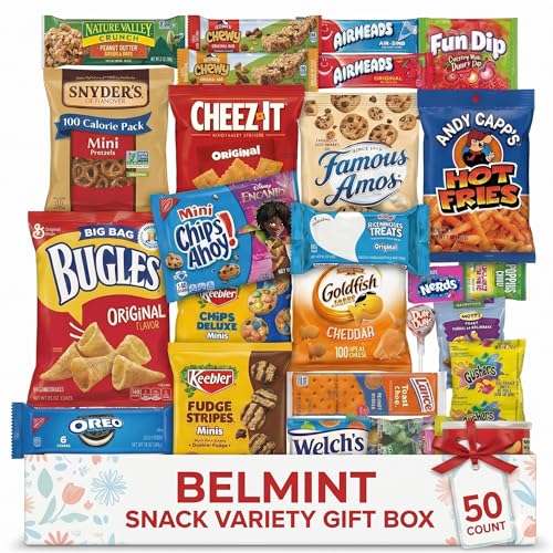 Snack Variety Pack 50 Count - Belmint Care Package Gift Basket wi...