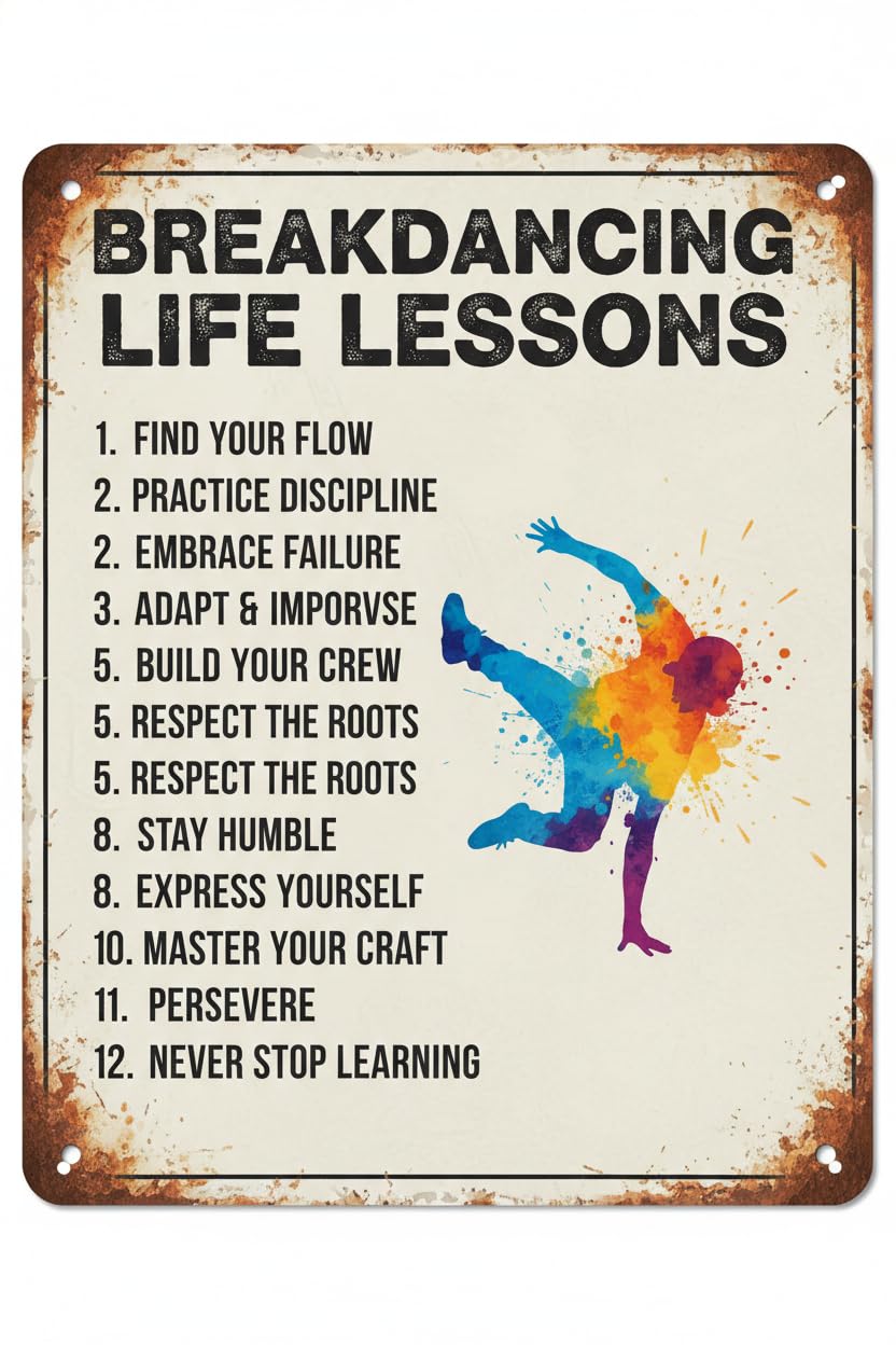 Inspirational Breakdancing Life Lessons Tin Sign, 8x12 Inch