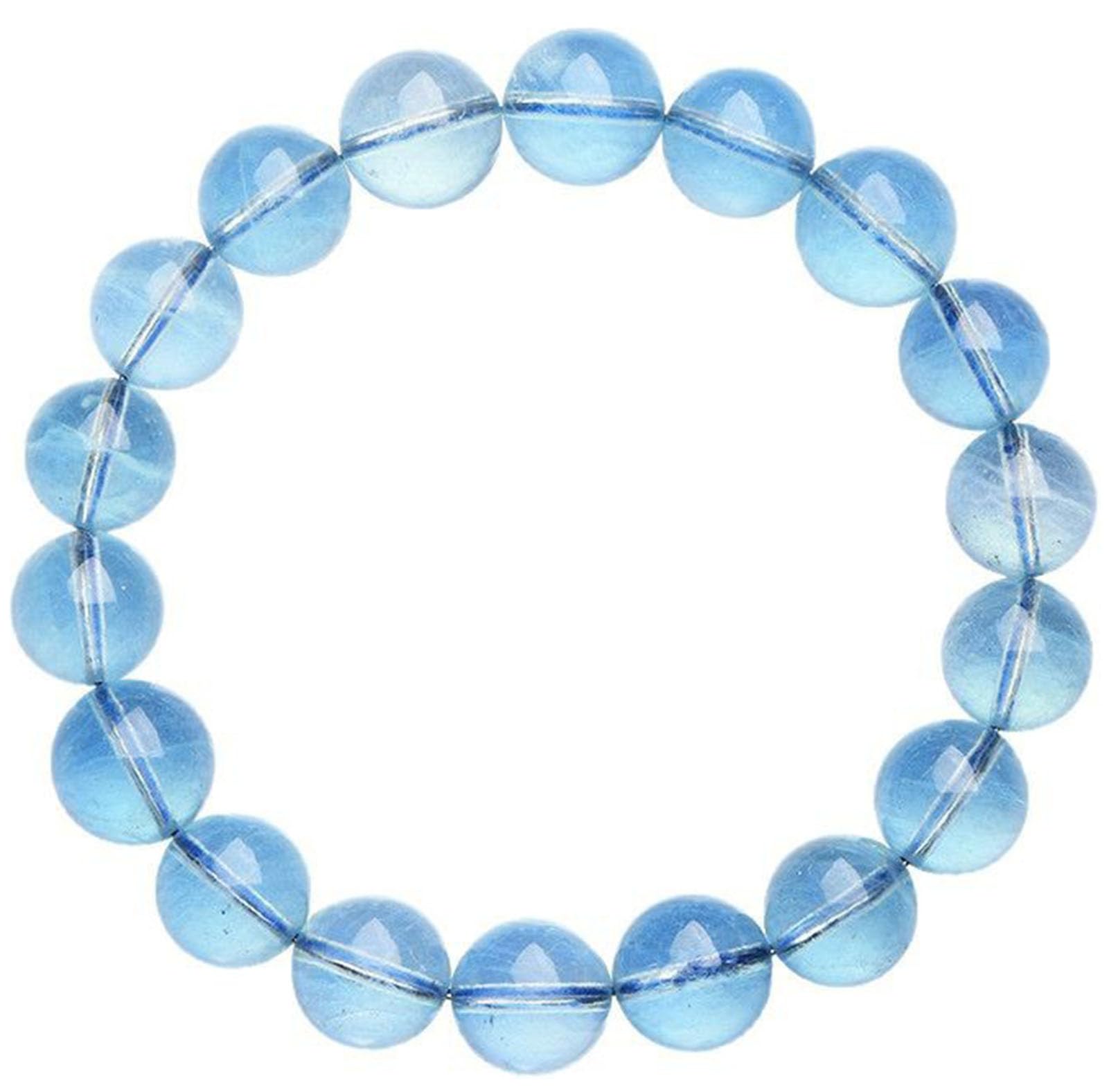 Natural Aquamarine Gemstone Bracelet, Polished Round Smooth Stone Beads