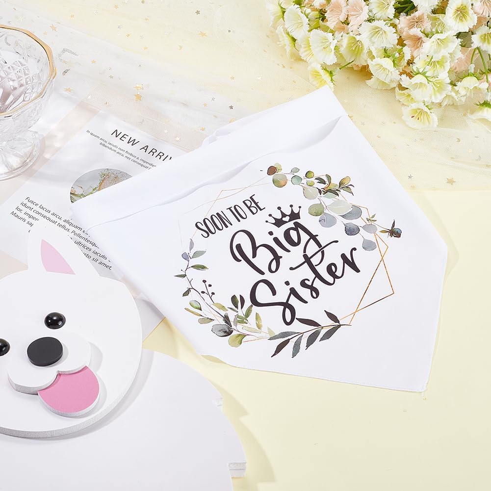 CRASPIRE Big Sister Future Dog Bandana Wedding Bandana Pet Bandana Triangle Shape White Leaves Accessories for Engagement and Wedding Collars Accessories 4