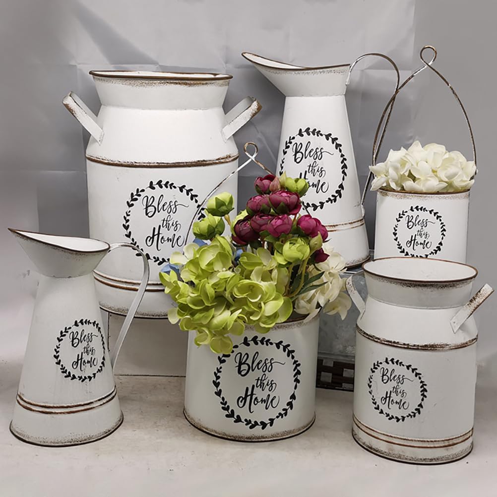 Large Antique Vase, 12x8in White European Pastoral Style Milk Can, Country Pot Decoration Bottle, Pot Storage Bottle - Image 8