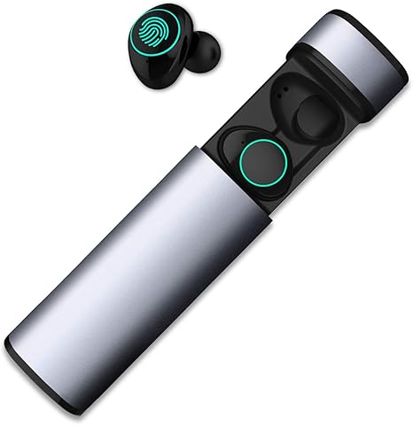 HolyHigh Bluetooth Earphones Bluetooth 5.0 True Wireless Earphones Noise canceling In Ear Earbuds Sweatproof Sport Wireless headphones Mic with Charging Case (Sliver)