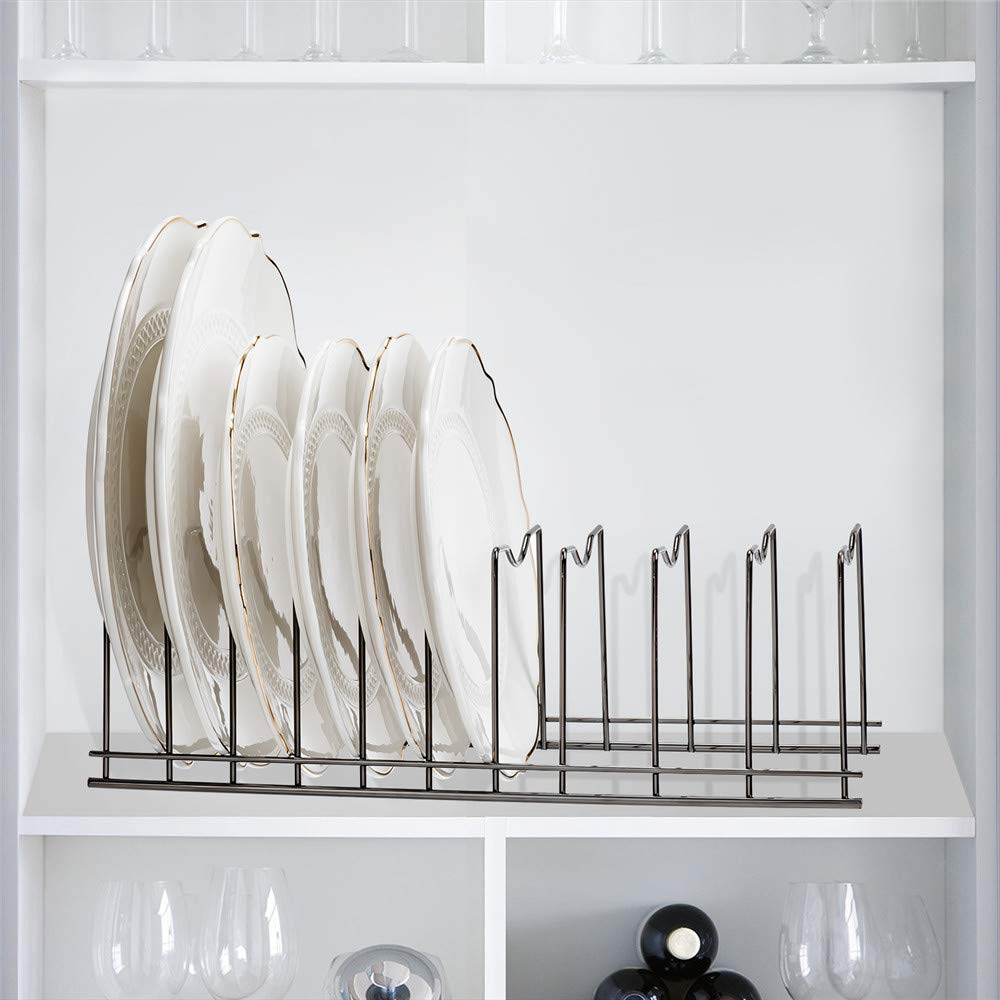 SANNO Organizador de cacerola y tapa de pote con soporte para platos, tablas de cortar, utensilios para hornear, refrigeración, ollas y sartenes, bandejas para servir, tapas de soporte, níquel
