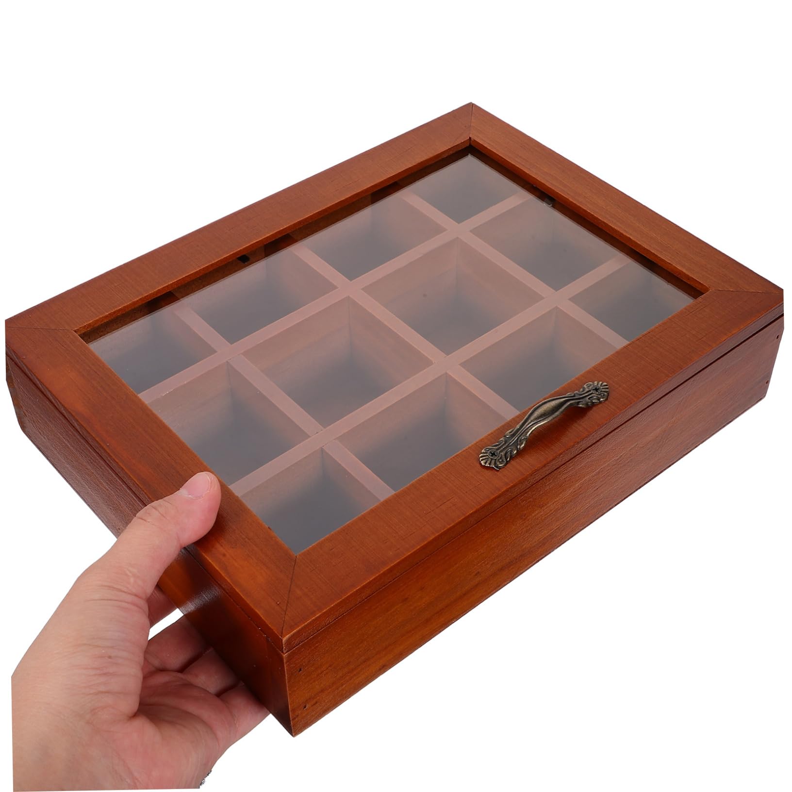 Teebox für Essbereich und Unterwegs mit 12 Fächern und Durchsichtigem Acryl Deckel Platzsparend und Einfach zu Organisieren
