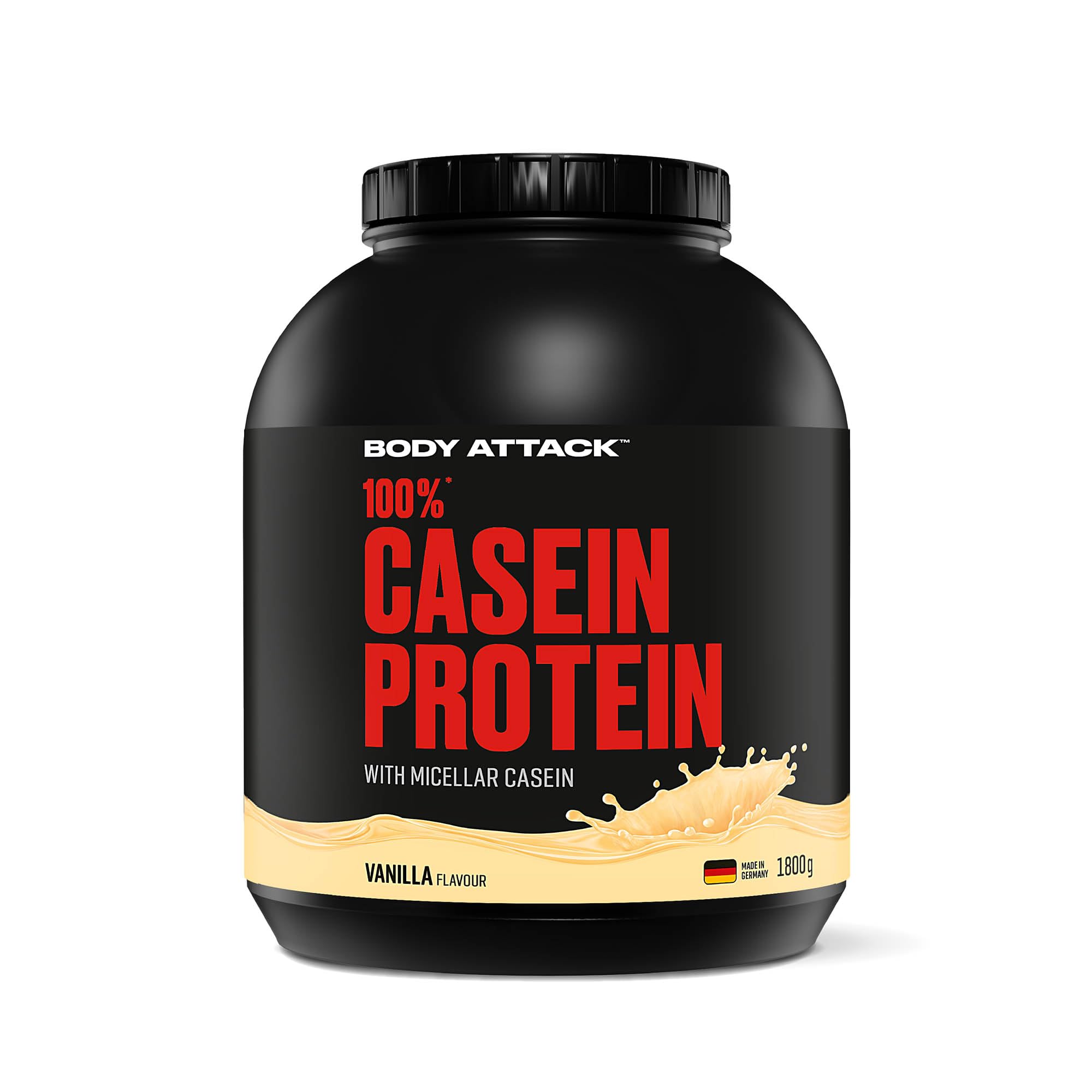 Body Attack 100% CASEIN PROTEIN - Vanilla Cream, 1,8 kg - Hochwertiges Protein Pulver für Muskelaufbau Training -langanhaltende Eiweiß Versorgung-ideale Ergänzung zu Whey Protein