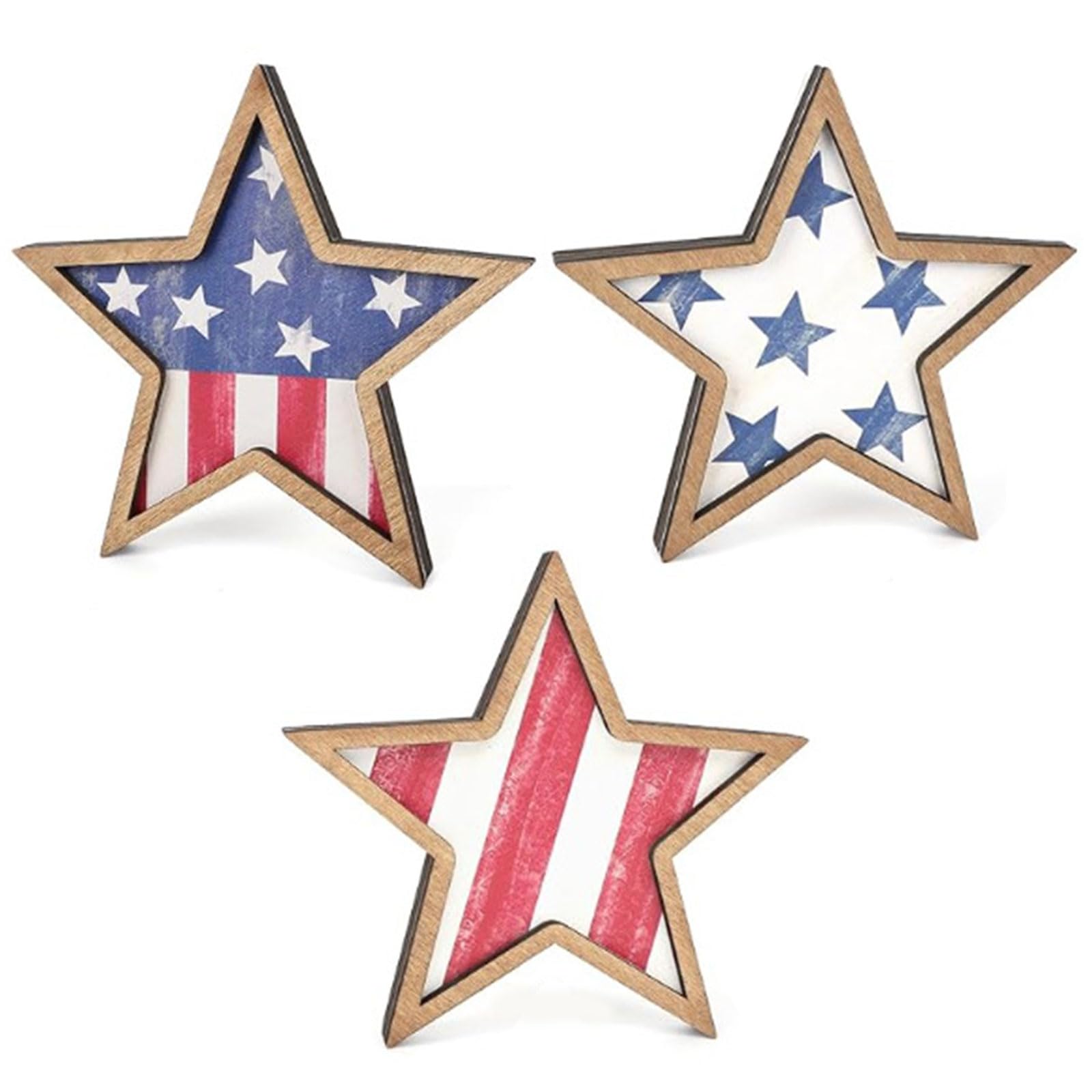 our fave Wooden Stacked Glowing Decoration in Red White Blue Colors Great for Celebration Day Tabletop Presentation Rural Wooden Glowing