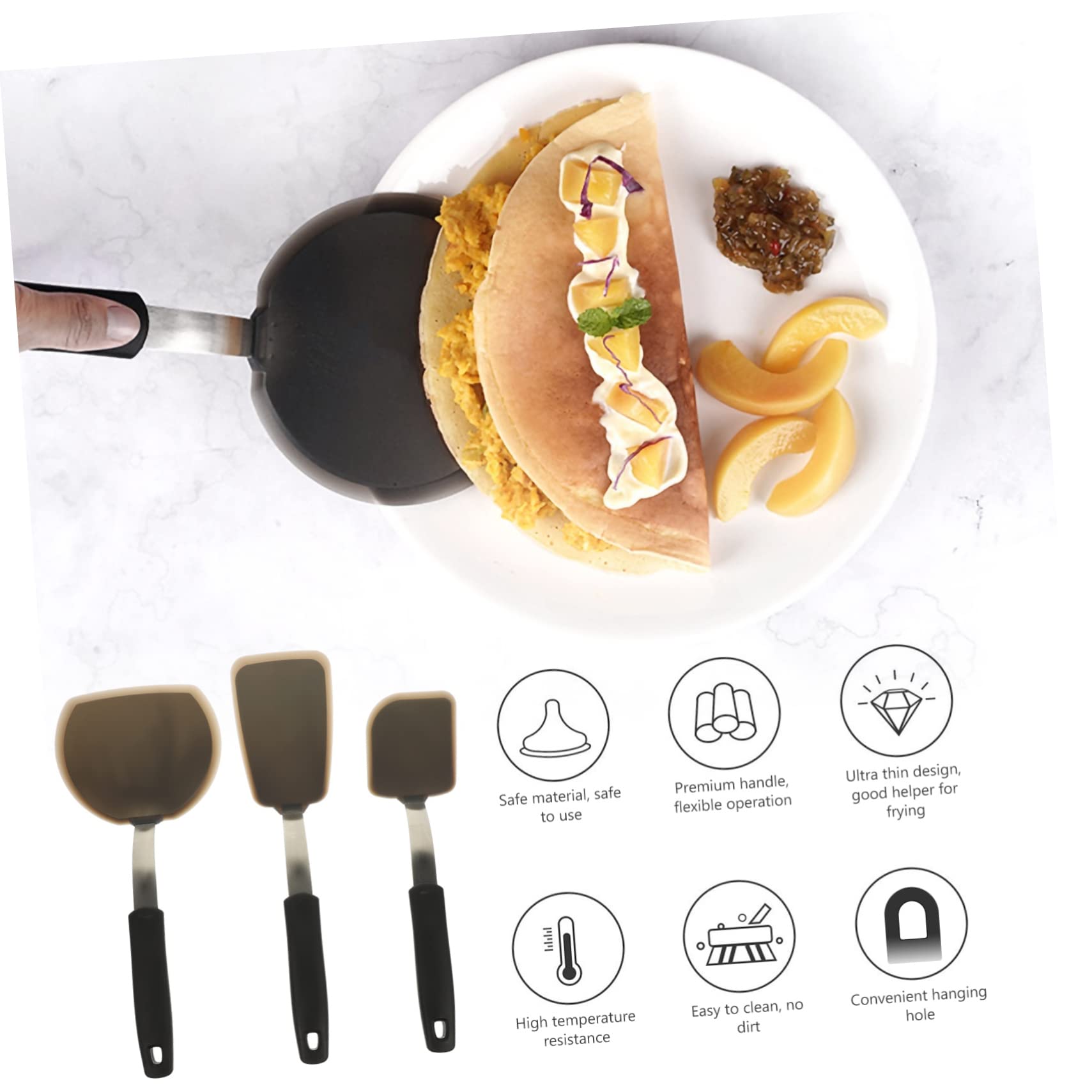 3piezas Espátula de Silicona para Wok y Cocina Antiadherente, Adecuado para Freír Carne y Hornear, Set Práctico para Hogar y Restaurant