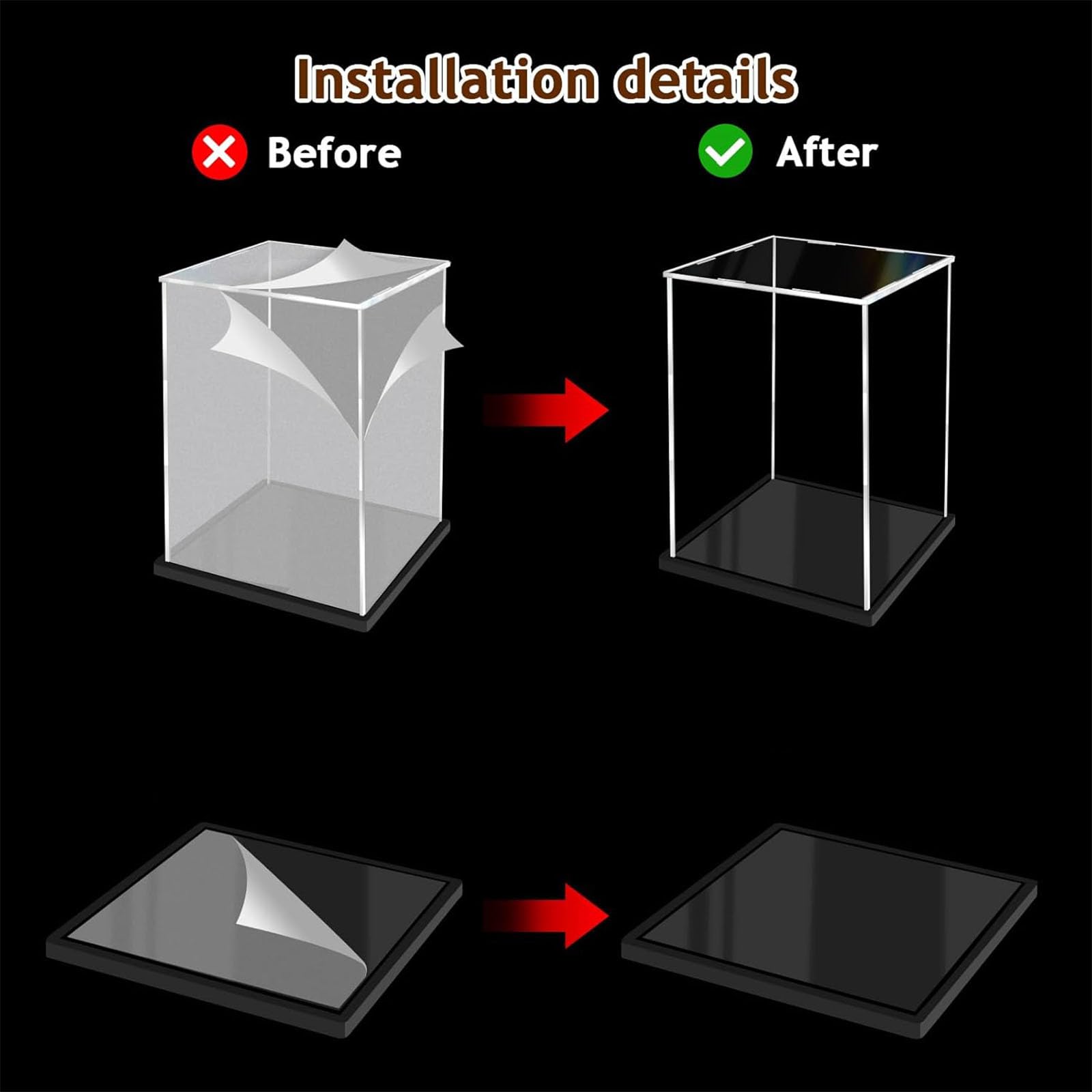 Vitrina Expositora para Colecciones,Vitrina Acrílica Transparente Antipolvo (Base Negra, 55x25x25cm)