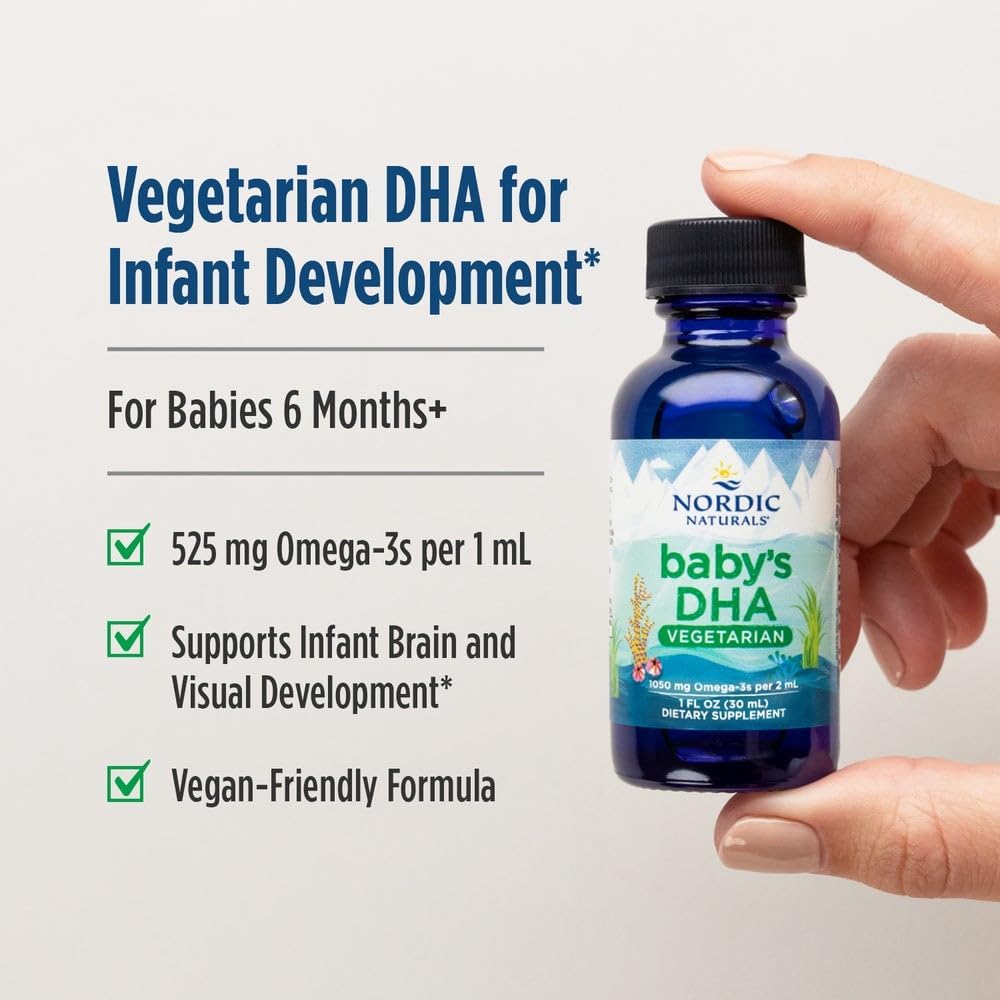 Nordic Naturals Baby’s DHA Vegetarian, Unflavored - 1050 mg Plant-Based Omega-3-1 oz - Supports Brain & Vision Development in Babies - Non-GMO, Vegan - 15 Servings