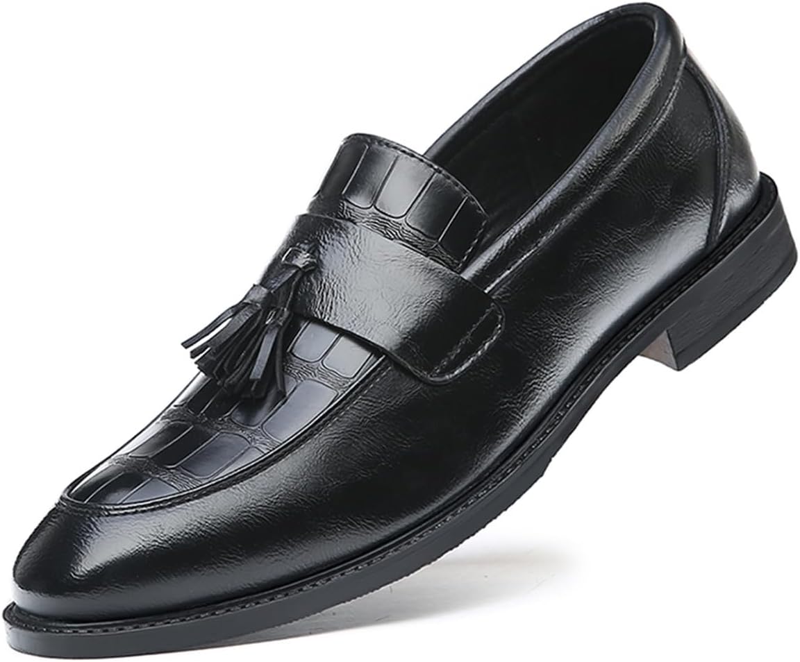 Men's Tassels Crocodile Print Slip On Dress Loafers Shoes Vintage Business Formal Casual Penny Shoes
