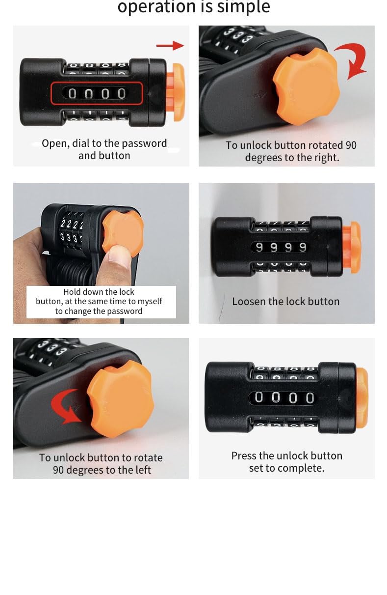 Foldable Bike Lock With Combination - 4 Digit Password Chain Lock With Frame Mount Bracket