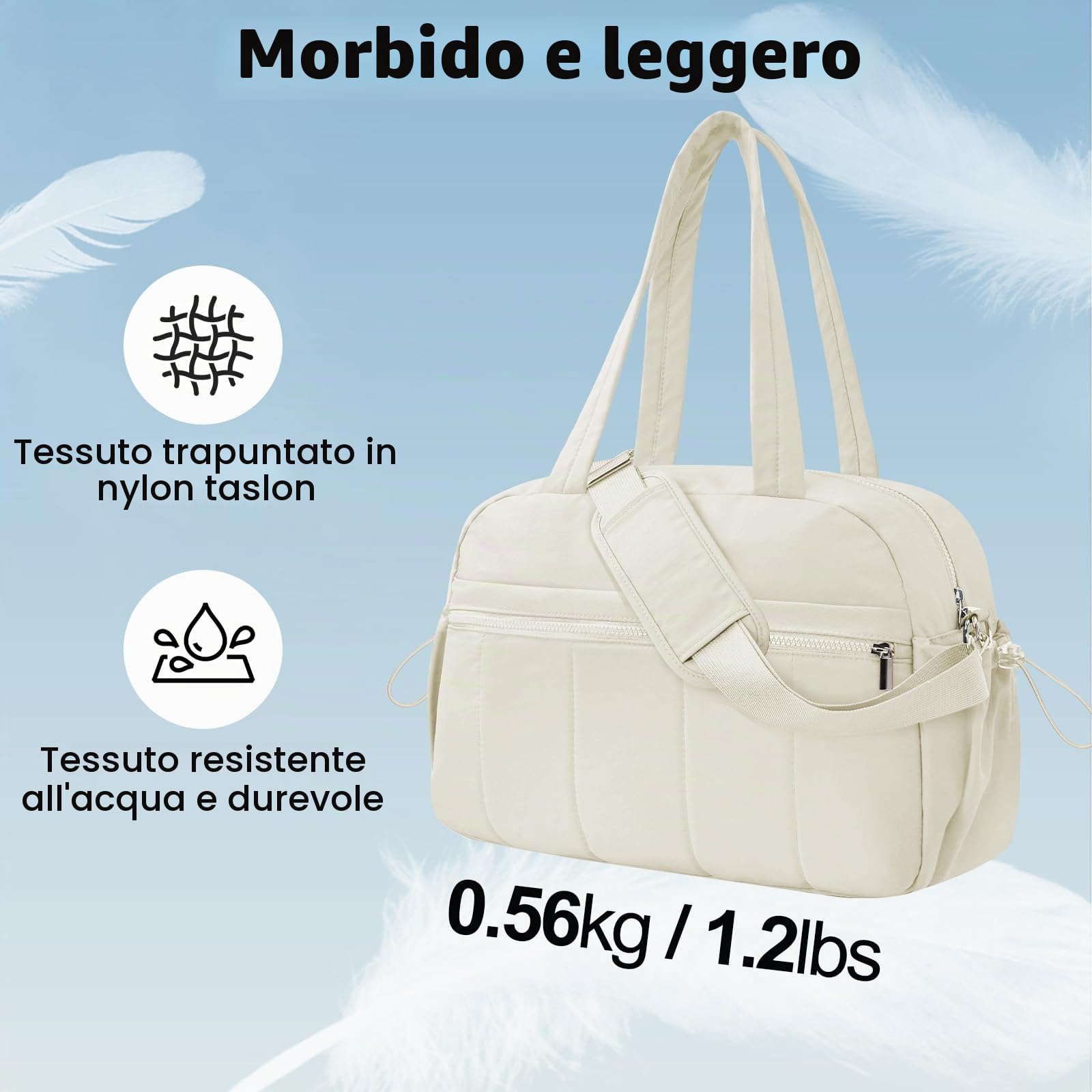 20L Borsone Palestra Donna, Leggero Borsone da Viaggio Piccolo per Aeroplano Ragazze, Portatile Borsa Sportivo con Tasca Bagnata per Sport Nascita Lavoro Mare, Bianco