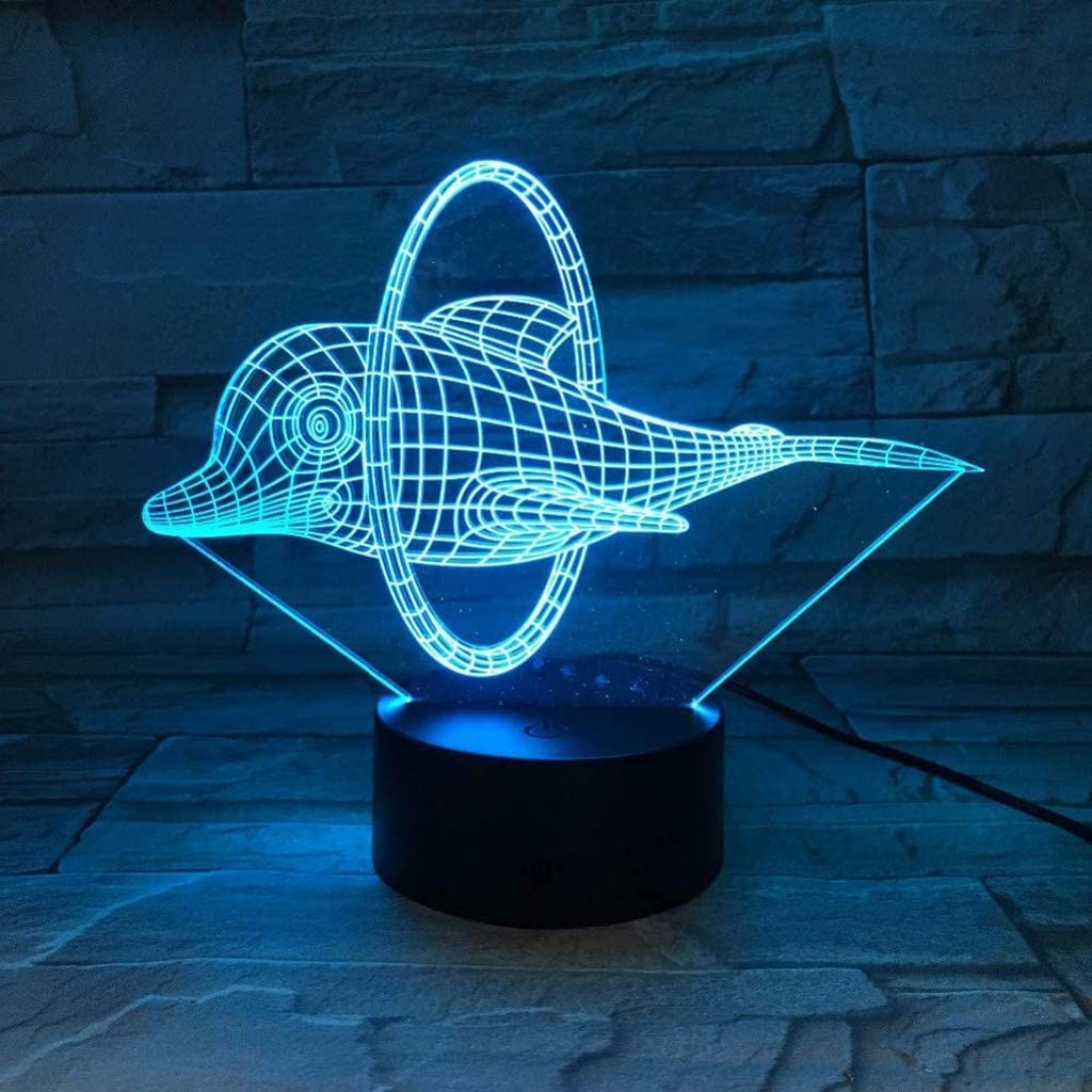 Veilleuse 3D à LED en forme de dauphin - 7 couleurs - Simple et moderne