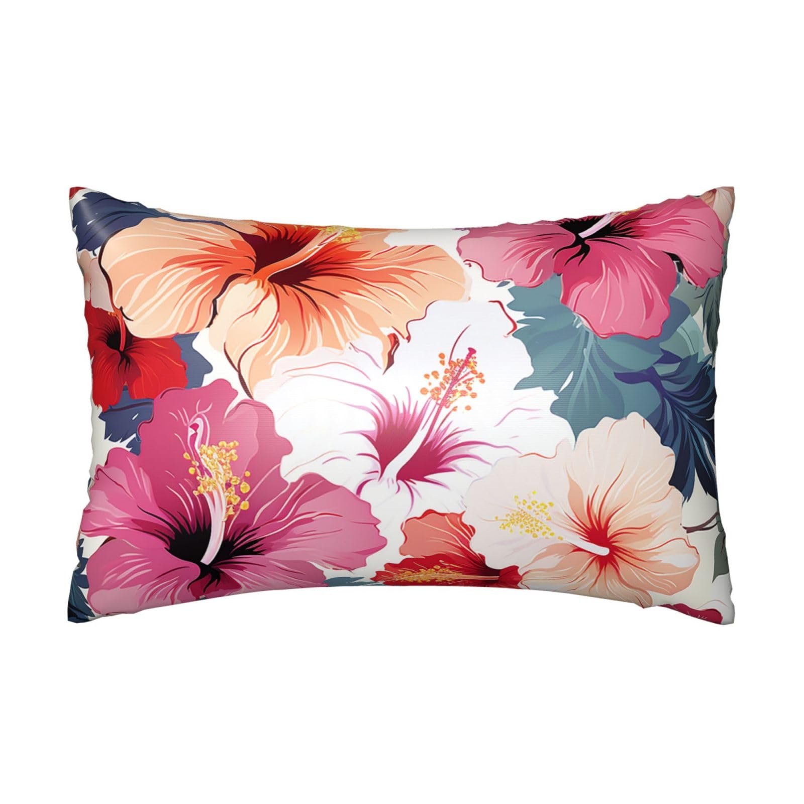 Satin Pillowcase for Hair and Skin,Soft Breathable Silk Pillowcase Hawaiian Flower Print Cooling Pillow Cover with Hidden Zipper Queen Size Cushion Case for Bedroom Sofa 20”X30”
