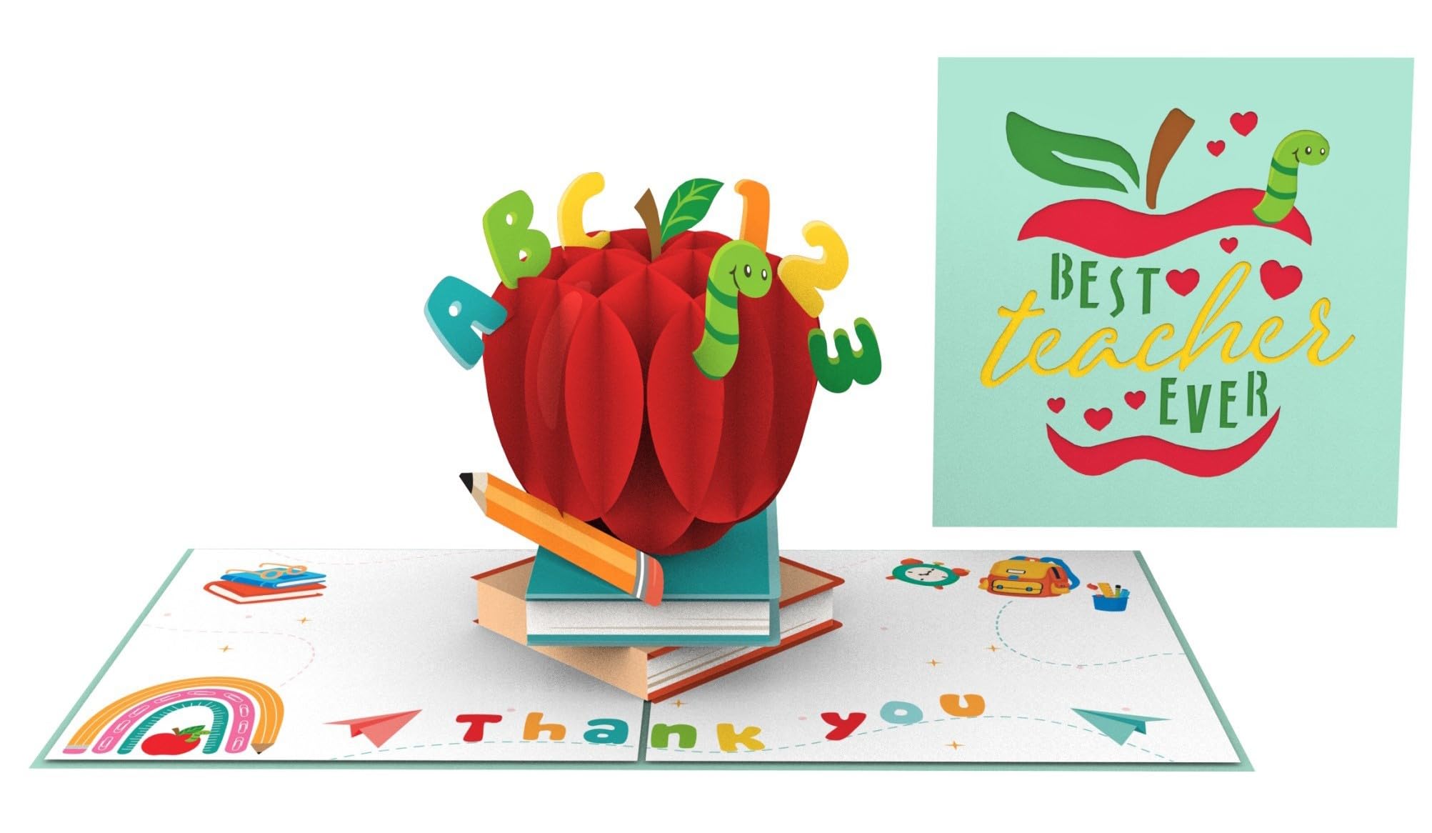 iGifts And Cards Charming Apple of Knowledge Teacher Thank You 3D Pop Up Card - Professor Appreciation Present, Educational Gratitude, End of School