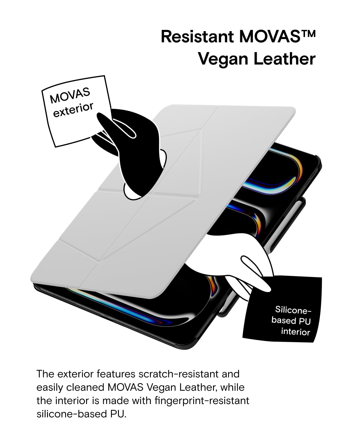 MOFT Custodia a libro per iPad Pro 13" (M4) con portamatite staccabile, leggera e protettiva, materiale MOVAS durevole e confortevole al tatto, perfetta per navigare, disegnare, studiare, sidecar,