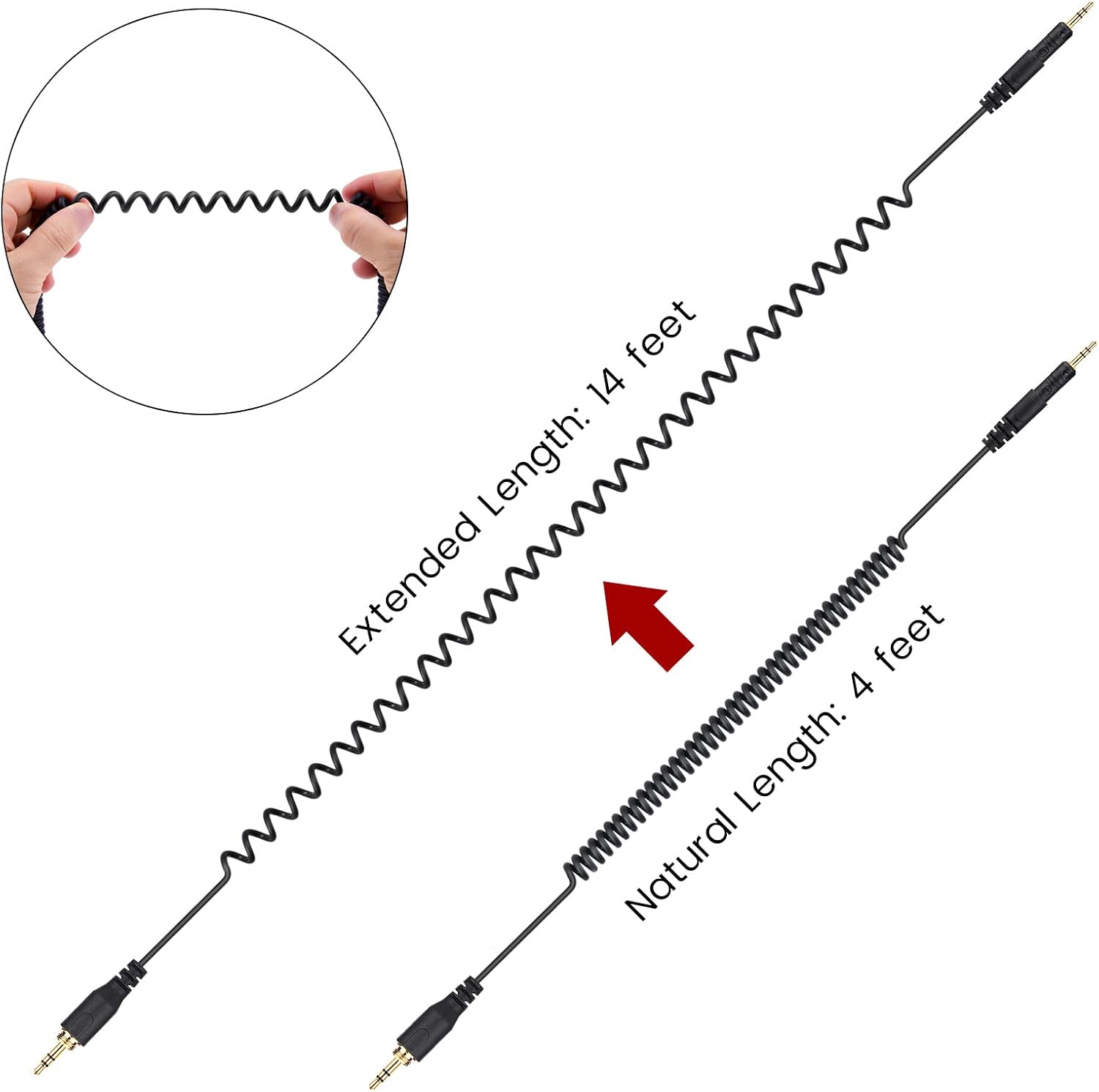 weishan ATH-M50x Cable Coiled Aux Cord Replacement for Audio Technica M40x M70x Wired Headphones, 2.5mm to 3.5mm(1/8") Extension Wire with 6.35mm(1/4") Adapter, 14ft - Image 6