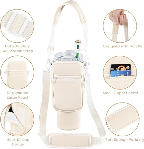Miniatura 3 de Bolsa de transporte 3 en 1 para botella de agua con bolsillo para vasos Stanley de 40 onzas, soporte para botella de agua con correa para accesorios