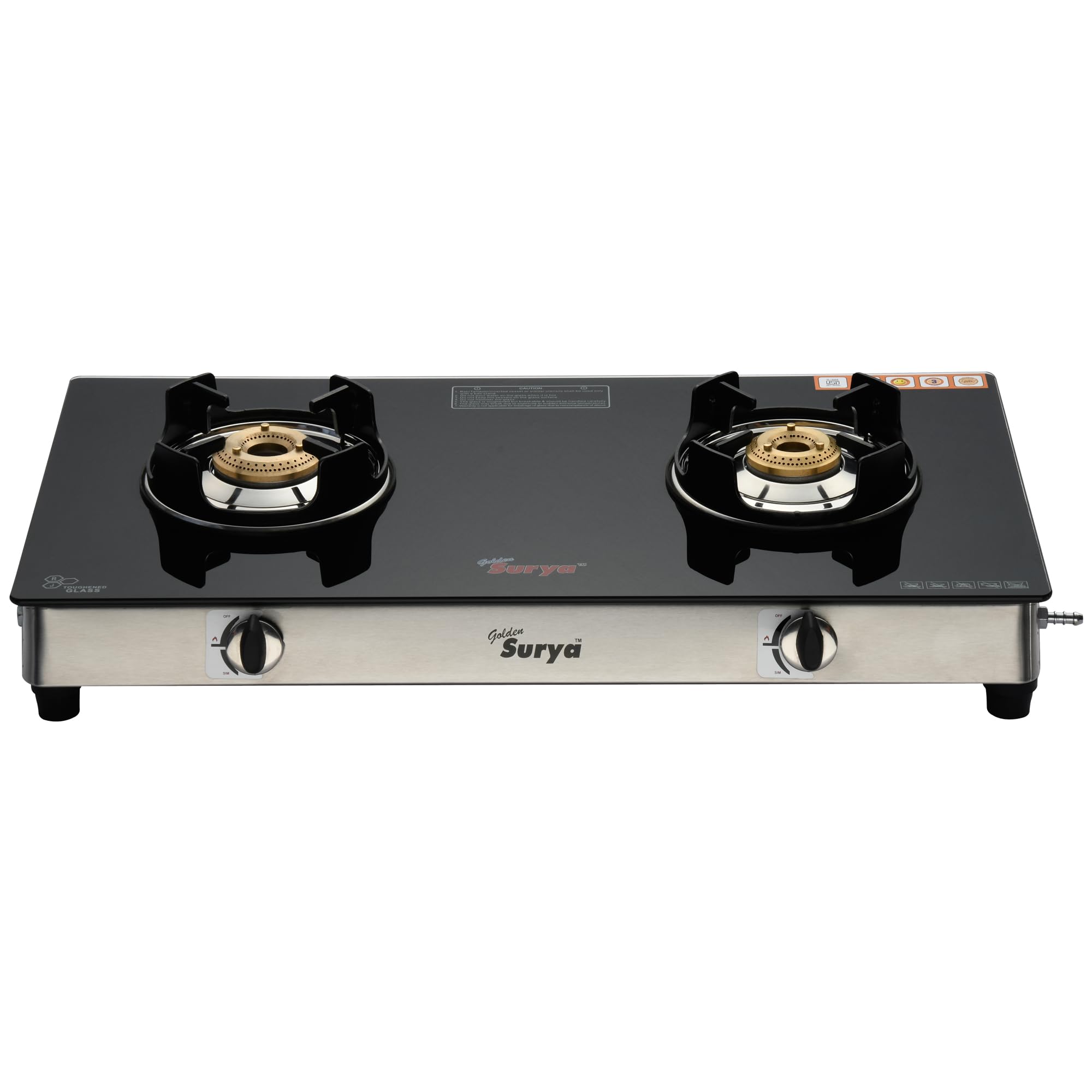 GOLDEN SURYA Premium Toughened Glass Top Manual Ignition, 3 Year Warranty, BIS Certified, Gas Cooktop 2 Burner Gas Stove (CXJ-22-FLAME GUARD)