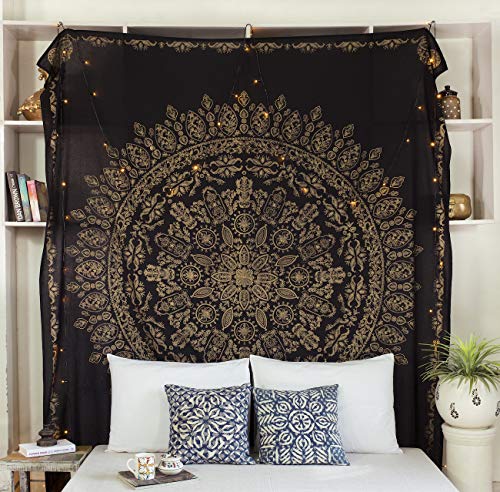 Tapeçaria Mandala Internacional da Madhu, Tapeçaria Hippie de Ouro Boêmio, Algodão Indiano, Colcha F