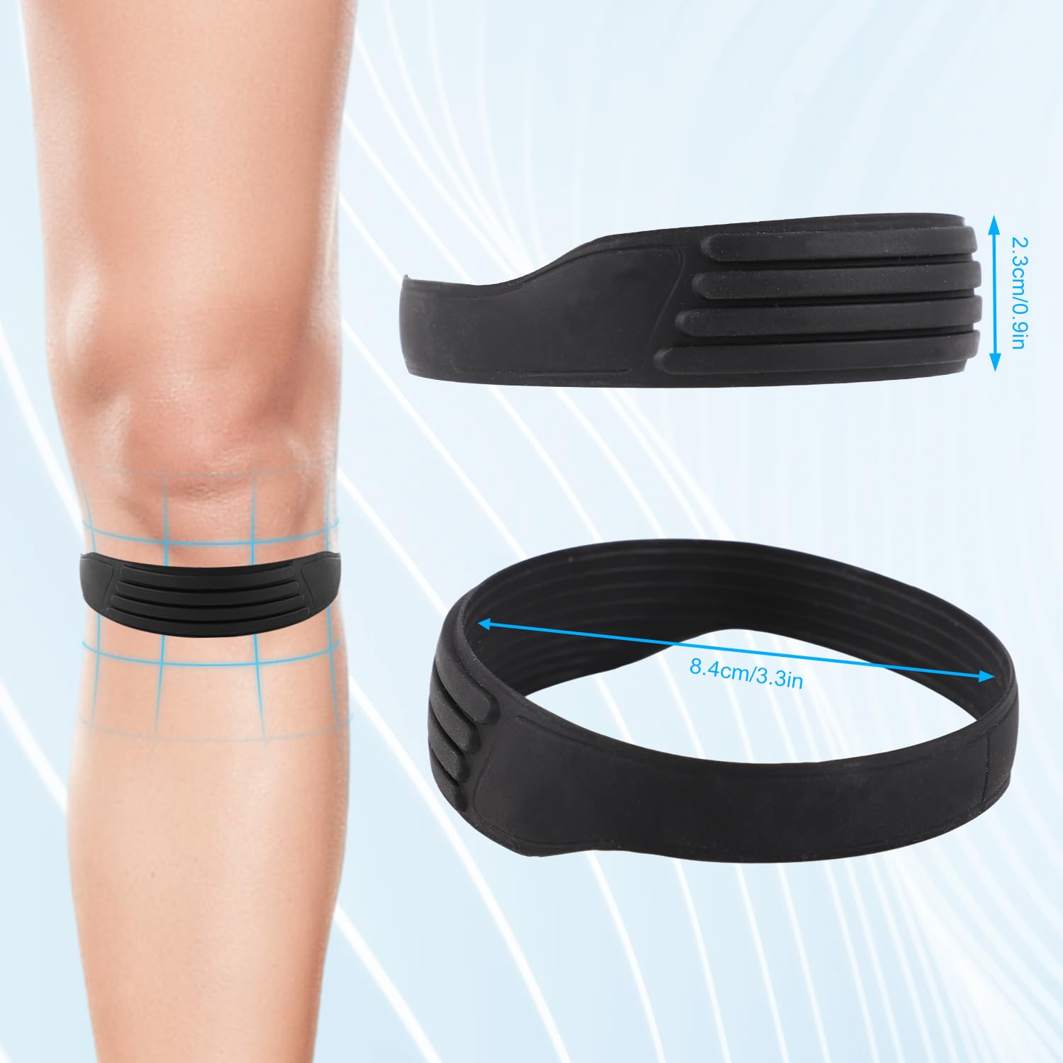 NQEUEPN 2pcs Sangle de Soutien du Tendon Rotulien, Sangle de Genou Rotulienne Silicone Bande Genou Flexible Réduit Douleur Genouillère Souple pour Saut Course à Pied Basket-Ball Hommes Femmes (Noir)