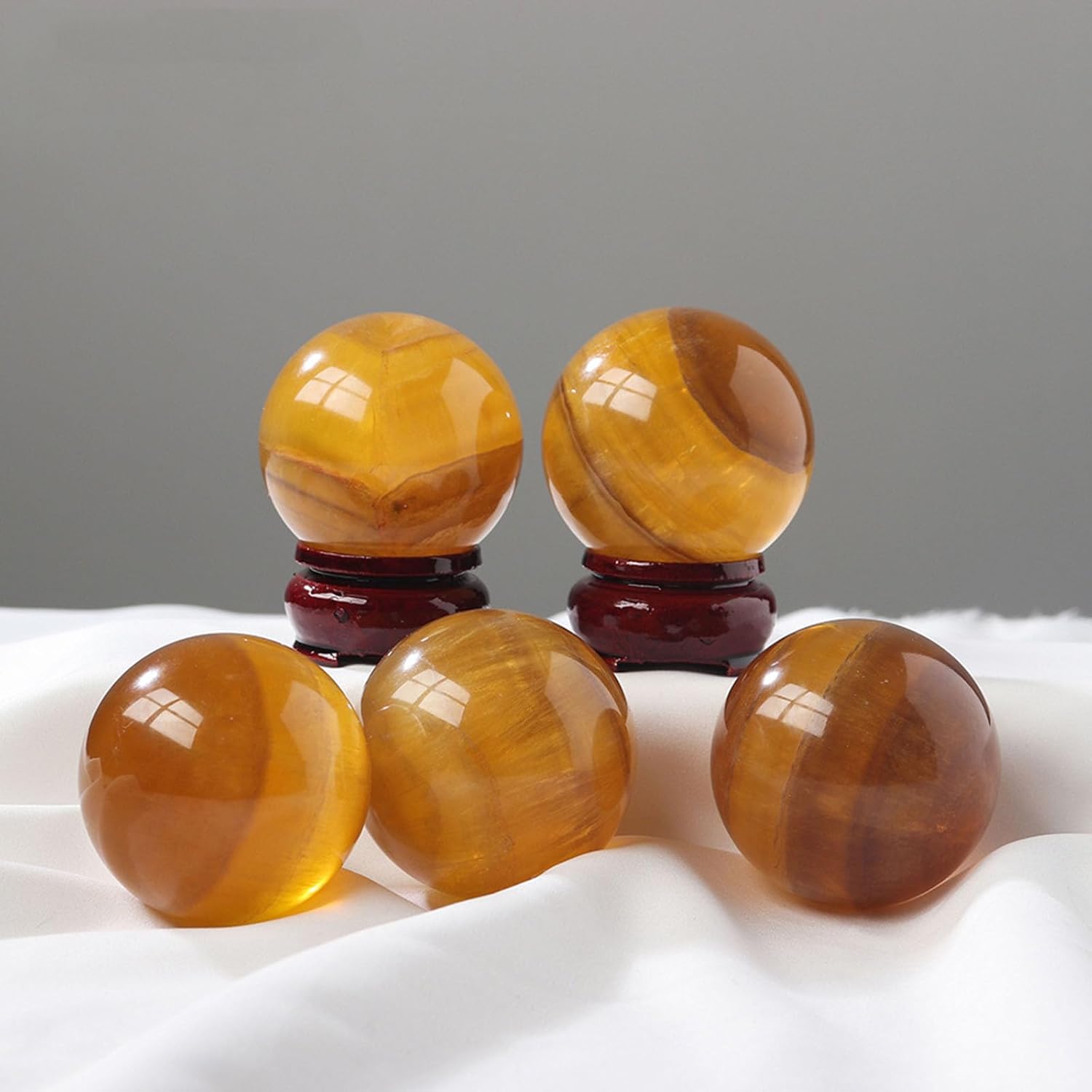 Yellow Fluorite Crystal Ball, Crystals Gemstone Sphere, Quartz Stone Decorative Orb for Witchcraft Home Decoration,50~55mm