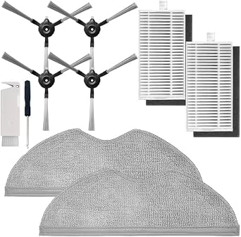 Replacement Accessories Kit Compatible With Xiaomi Robot Vacuum E5, C108, Include 4 Side Brushes + 2 HEPA Filters + 2 Mop Cloths