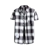 JPLZi Mens Short Sleeve Button Down Shirts Cotton Plaid Regular Fit Men's Casual Button-Down Shirts with Pocket