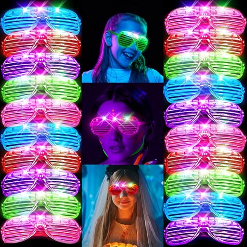 SHQDD 24 Pack LED Glasses Glow in the Dark Party Supplies 5 Neon Colors with 3 Flashing Modes Glow in the Dark Sunglasses Toys Bulk Neon Party Favors for Kids/Adult Birthday Halloween Holiday