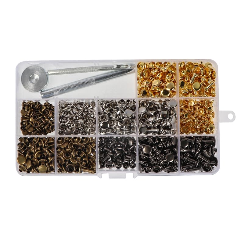 Remaches de doble tapa de cuero de varios tamaños, 480 Uds., Kits de herramientas de fijación de pernos de Metal tubulares, tornillo para manualidades DIY para ropa, predeterminado