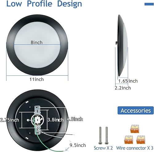 Miniatura 6 de Pelogona Lámpara de techo negra empotrada, regulable de 11 pulgadas y 3CCT seleccionable, lámpara de disco redonda de perfil bajo, 20 W, 1800 lm,